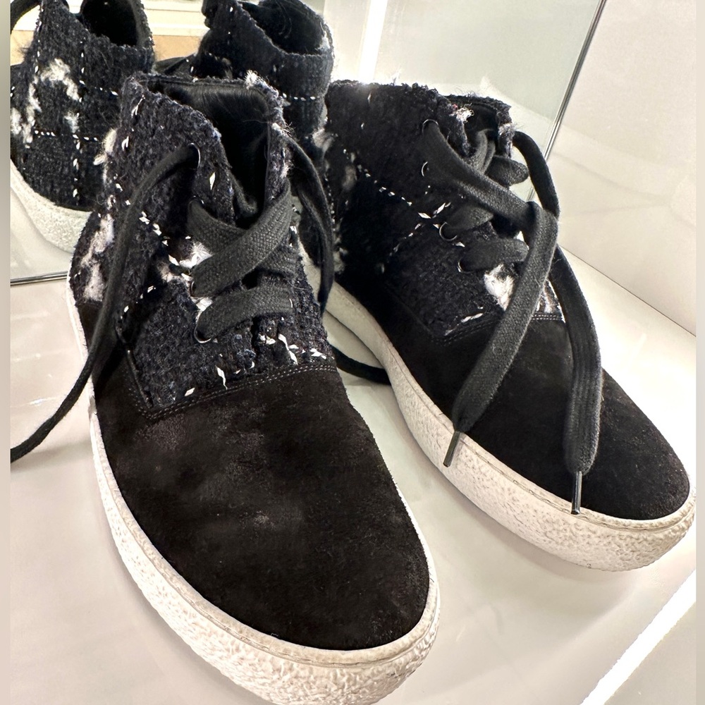 Chanel Black Suede and Tweed High Sneakers